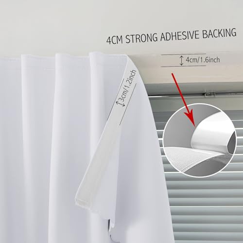 self Adhesive Curtains Portable Blackout Curtain Simple and Easy to Install Bedroom Window Thermal Lnsulated Kitchen Room Darkening Black Small Drapes (47"W x 71"L (Pack of 1) / White)