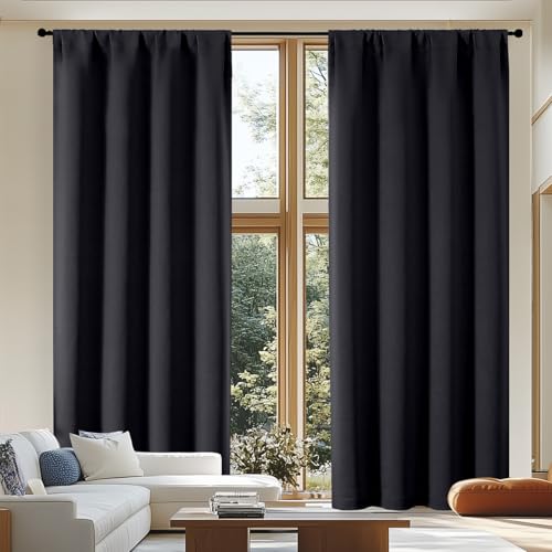 Ava Black Extra Long Blackout Curtains 108 Inches Long 2 Panels (Black / 50"W x 108"L (Pack of 2))