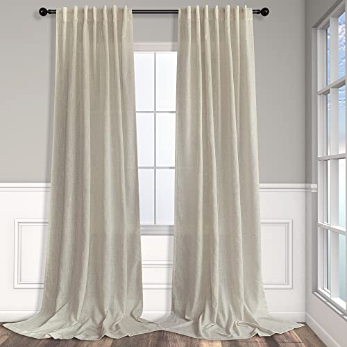 Beige Boho Curtains 58 Inches Long for Living Room Bedroom 2 Panel Linen Back Tab Modern Farmhouse Window Curtain Privacy Semi Sheer Flax Linen Drape Pinch Pleated Look Curtain 52 x 58 Length (52"W x 58"L (Pack of 2) / Linen)