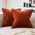 Fall Decorative Burnt Orange Velvet Throw Pillow Covers 16x16 Inch (16" x 16" (Pack of 2) / Burnt Orange)