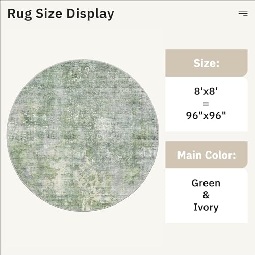 Round Rugs 8ft Living Room Circle Area Rug 8x8 Green (Green/Ivory / 8' (Round))