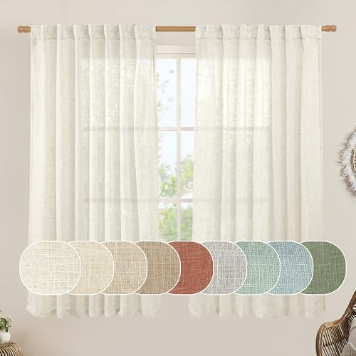 60 Inch Wide Linen Curtains for Bedroom Semi Sheer Panels 60 x 63 Inch (Natural / 60"W x 63"L (Pack of 2))