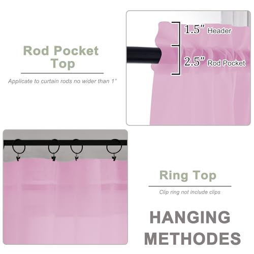 Pink Sheer Curtain 90 Inches Long 2 Panels Set (Pink / 59"W x 90"L (Pack of 2))