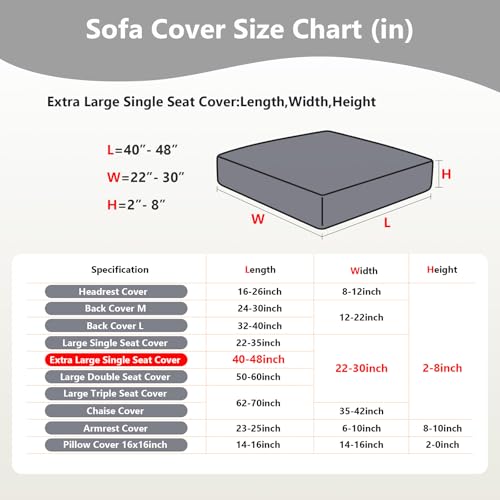 Couch Cushion Covers for Sofa Couch Covers Wear (Texture-light Gray / Extra Large Single Seat Cover)