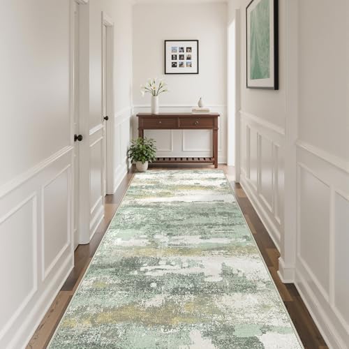 2'6"x6 Green Abstract Runner Rug (Light Green/Cream / 2'6" x 6' (Rectangular))