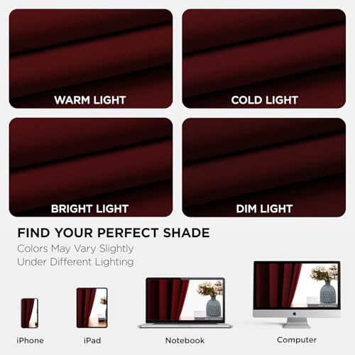 Blackout Curtains for Bedroom 72 Inch Drapes 2 Panels Burgundy (Burgundy Red / 42"W x 72"L (Pack of 2))