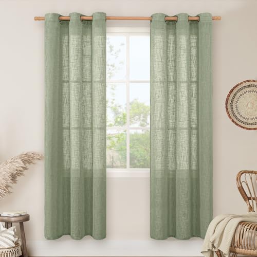 Sage Green Linen Curtains for Living Room 80 Inch Length 2 Panels (34"W x 80"L (Pack of 2) / Sage Green)