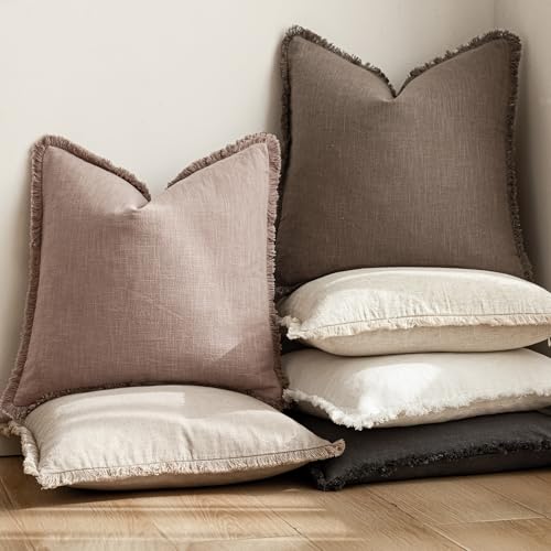 Decorative Linen Fringe Throw Pillow Covers 24×24 Dusty Pink (24" x 24" (Pack of 2) / Rose Dust)