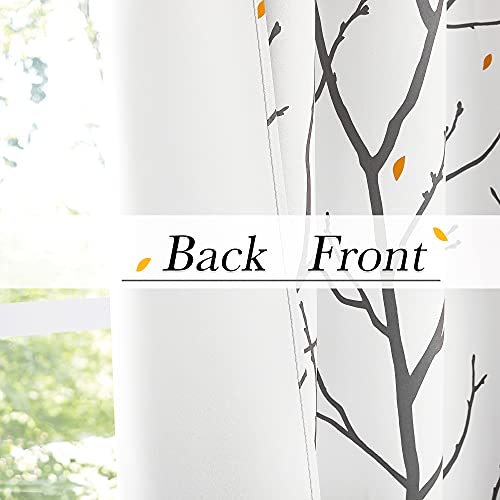 White Curtains with Grey Twist Branches & Flowerrain Pattern (White&grey / 52"W x 63"L (Pack of 2))