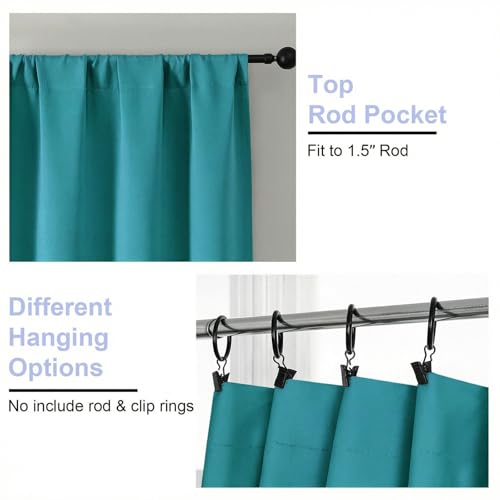 Ava Teal Blackout Curtains for Bedroom 72 Inch Length 2 Panels Set (Teal / 40"W x 72"L (Pack of 2))