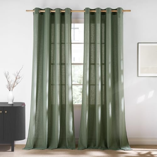 Forest Green Linen Curtains for Kitchen (Forest Green / 55"W x 84"L (Pack of 2))