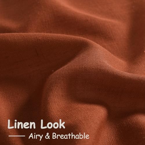 Terracotta Linen Curtains 63 Inches Length 2 Panels for Living Room Back Tab Pocket Light Filtering Semi Sheer Drapes Cotton Linen Textured Brick Burnt Orange Window Curtain 52X63 Inch (52"W x 63"L (Pack of 2) / Terracotta)