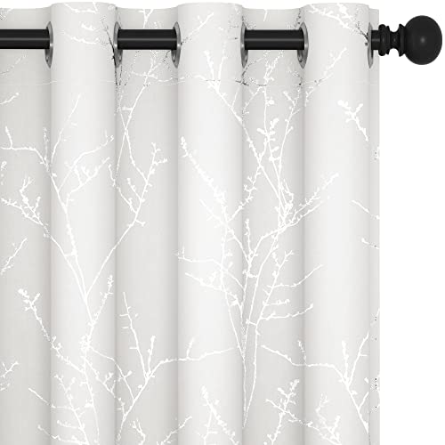 White Curtains (Pure White/Tree Branch / 52"W x 108"L (Pack of 2))
