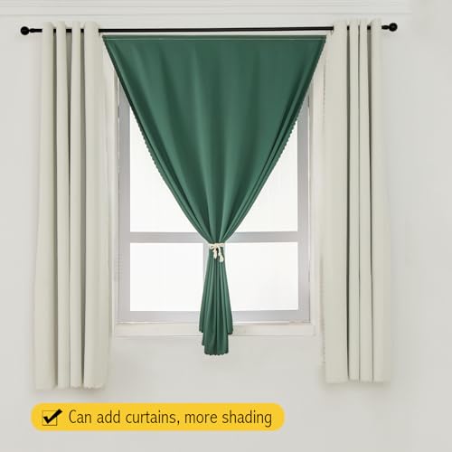 Blackout Curtains for Bedroom Stick On Curtains Window Shades Pull Down Blackout Window Cover No Drillng Self Adhesive Curtains No Rod Small Curtain (47"W x 71"L (Pack of 1) / Dark Green)