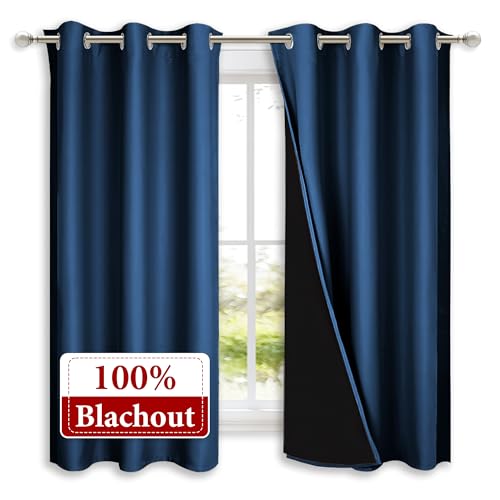 100% Blackout Curtains with Black Liners (Moroccan Blue / 42"W x 63"L (Pack of 2))