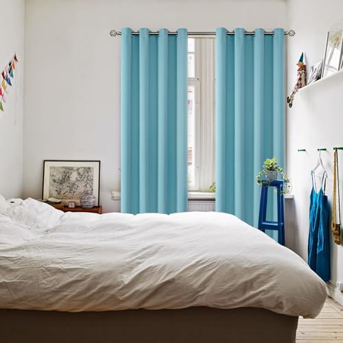 Aqua Blue Room Darkening Long Curtains for Living Room (Aqua / 52"W x 120"L (Pack of 2))