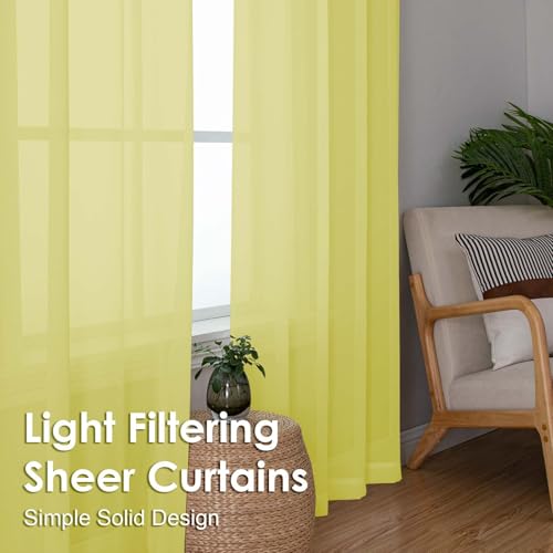 Sheer Curtains 84 Inches Long 2 Panels Set (Lemon / 42"W x 84"L (Pack of 2))