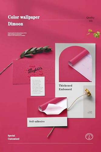 393''x17.7'' Pink Peel and Stick Wallpaper Contact Paper Modern Self Adhesive Wall Paper Removable Renter Friendly Textured Solid Color Shelf Cabinet Vinyl Roll (Rose Red / 17.7" x 393")