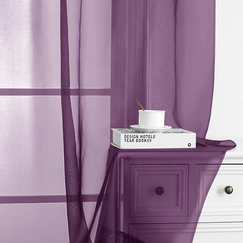 Sheer Curtains 63 Inch Length 2 Panels (Plum / 42"W x 63"L (Pack of 2))