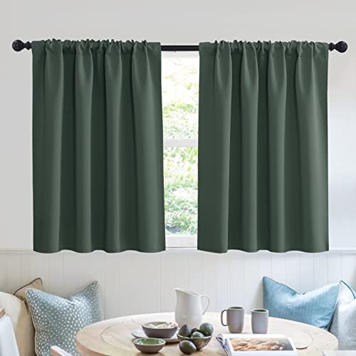 Short Blackout Curtains for Small Window Kitchen Bathroom Cafe RV (Dark Green / 52"W x 36"L (Pack of 2))