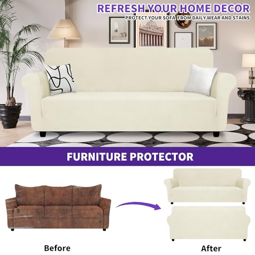 Super Stretch Couch Cover (- Beige / Large (72"-92"))