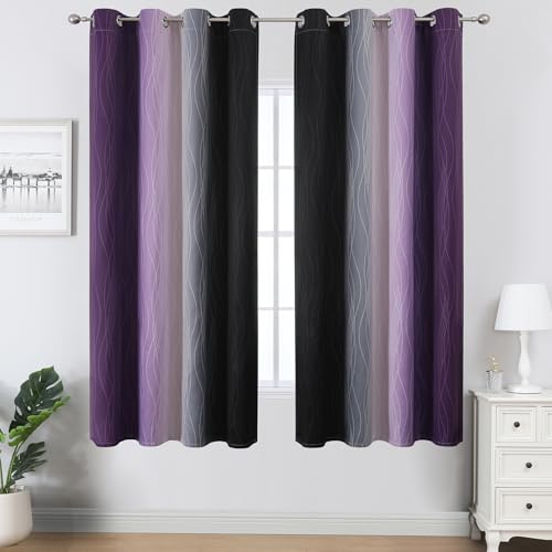 Black and Purple Ombre Blackout Curtains 63 Inch Length (Black and Purple / 52"W x 63"L (Pack of 2))