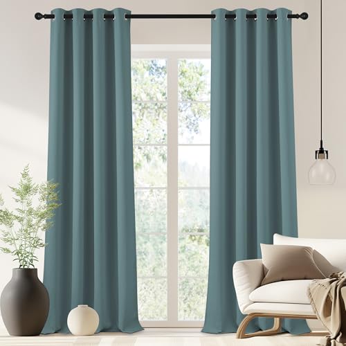 Blackout Drapery Curtain Panel 90 inches Long (Greyish Blue / 46"W x 90"L (Pack of 1))