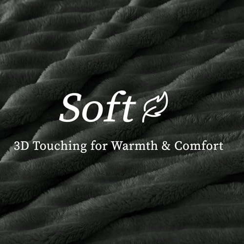 Ribbed Fleece Throw Blanket for Couch (Charcoal Grey / Throw(50"x60"))