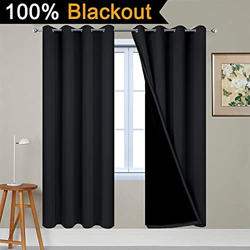 Black 100% Blackout Curtains 72 Inches Long for Bedroom 52" Wide (52"W x 72"L (Pack of 2) / Black)