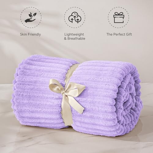 3D Ribbed Pastel Lilac Fleece Twin Blanket for Couch (Pastel Lilac / Twin(60"x80"))