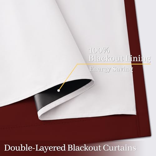Burgundy Red Blackout Curtains 84 Inches Long for Bedroom 50" Wide (50"W x 84"L (Pack of 2) / Burgundy Red With White Backing)