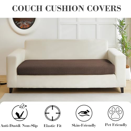 Couch Covers for 2 Cushion Sofa Pet Friendly Couch Cushion Covers Universal Sofa Covers Washable Stretch Slipcovers for Sectional Sofa (Texture Brown / Large Double Seat Cover)