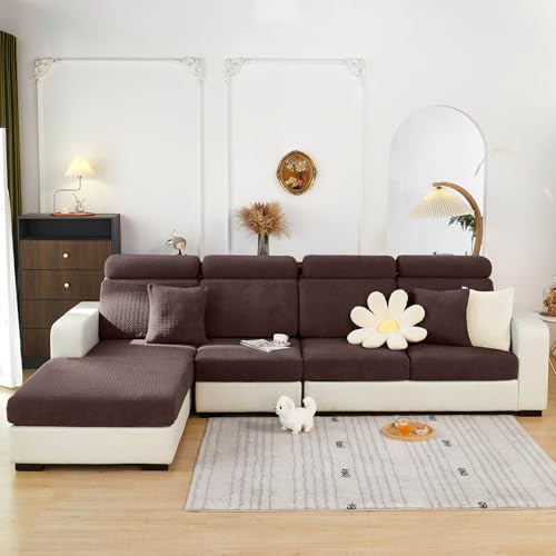 Sofa Covers Couch Covers for Sofa Pet Friendly Couch Cushion Covers Universal Sofa Covers Washable Stretch Slipcovers for Sectional Sofa (Texture Brown / Chaise Cover)