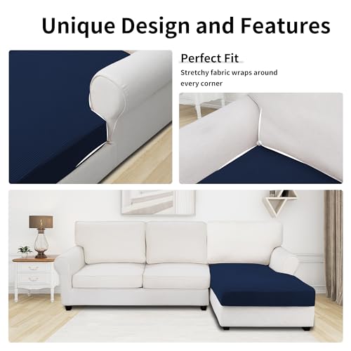 Stretch 1 Piece Chaise Lounge Cushion Slipcover (Chaise Cover / Navy)