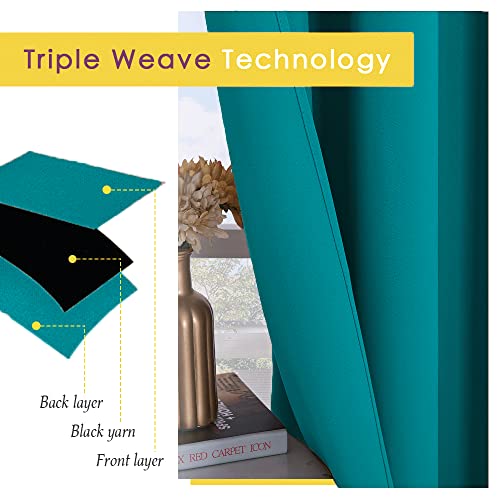 Bedroom Curtains Blackout Drapery Panels (Peacock Teal / 70"W x 108"L (Pack of 2))