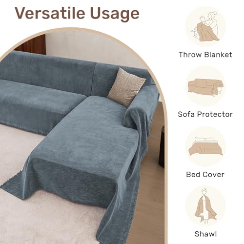 2 Pieces Sectional Couch Covers L Shaped Cover L Dusty Blue (Dusty Blue / 71"×102"+71"×110")