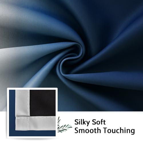 100% Blackout Ombre Bedroom Curtains Blue and Greyish White (52"W x 72"L (Pack of 2) / Blue With Black Back)