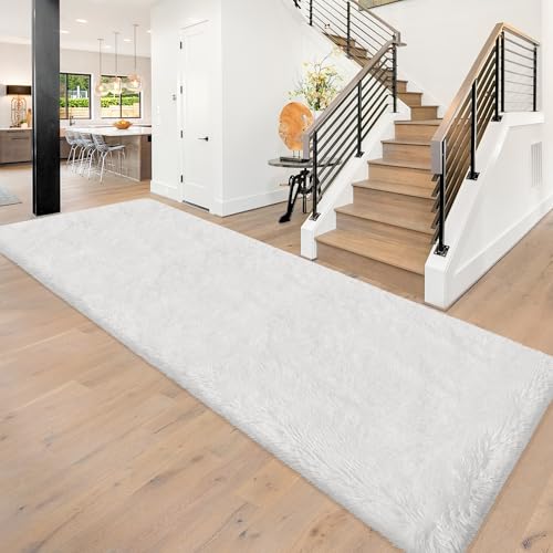 Runner Rug for Bedroom White 3x10ft Fluffy Area Rug Bedside Runner Rug for Kids Room Boys Teens Nursery Baby Living Room Dorm Home Decor Carpets (White / 3' x 10' (Runner))