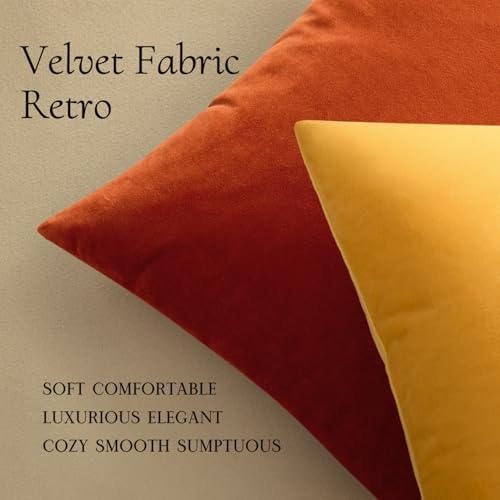 Velvet Fall Throw Pillow Covers 12x12 Inch Pack of 2 Burnt Orange (12" x 12" (Pack of 2) / Burnt Orange)