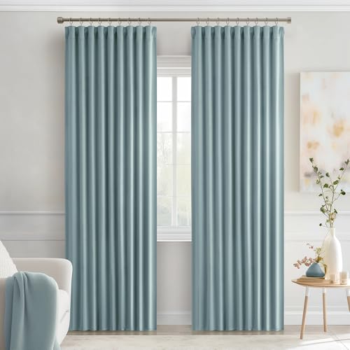 Slate Blue Back Tab Blackout Curtains 52x90 Inch Long 2 Panels Set (Slate Blue / 52"W x 90"L (Pack of 2))