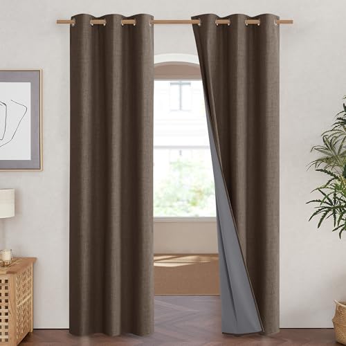 Coffee Vintage Linen 100% Blackout Curtains for Living Room (42"W x 84"L (Pack of 2) / Coffee)