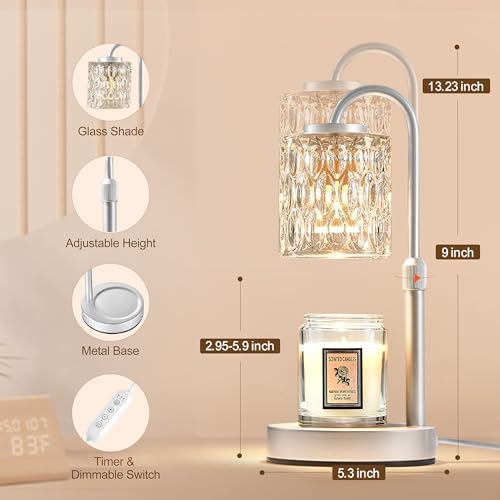Dimmable Candle Warmer Lamp with Timer (Silver-glass)