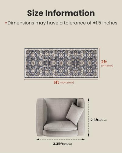 Amada 2x5 Washable Runner Rug for Kitchen (2' x 5' (Runner) / Blue/Brown)
