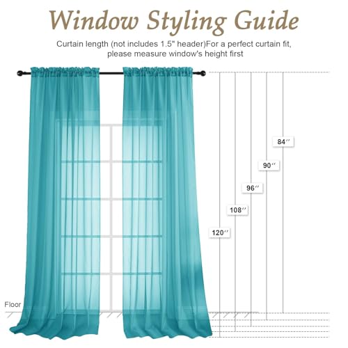 Turquoise Bedroom Curtains 2 Panel Sets 90 Inch Length (Turquoise / 59"W x 90"L (Pack of 2))