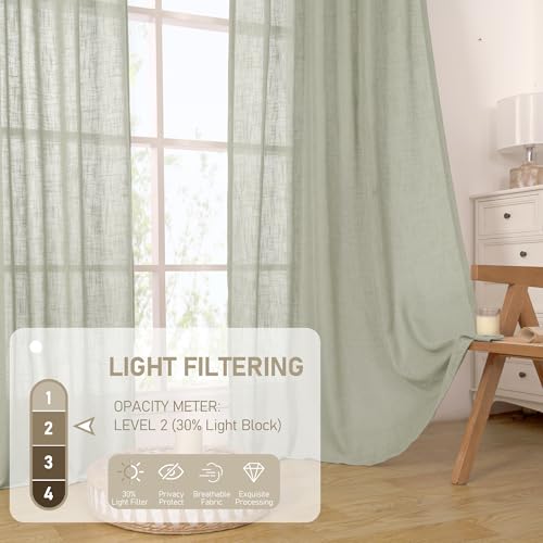 Sage Grey Semi Sheer Linen Curtains 45 Inches Long 2 Panels (Sage Grey / 52"W x 45"L (Pack of 2))