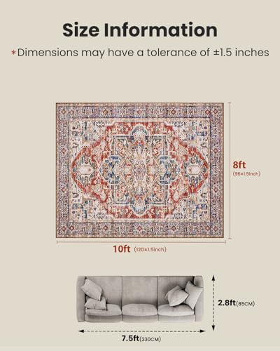 Amada Large 8x10 Washable Area Rug for Living Room (8' x 10' (Rectangular) / Red)