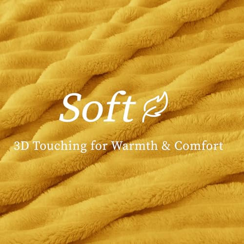 Ribbed Fleece Throw Blanket for Couch (Light Yellow / Throw(50"x60"))