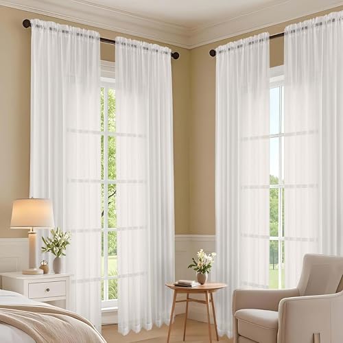 Ivory Sheer Curtains 72 Inches Long 2 Panels Set (Ivory / 59"W x 72"L (Pack of 2))