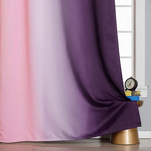 Pink and Purple Ombre Blackout Curtains for Girls Bedroom 108 Inches Long (Pink and Purple / 52"W x 108"L (Pack of 2))