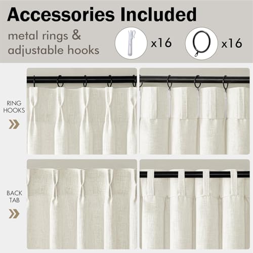 Pinch Pleated Linen Curtains 96 Inches Long Beige White 2 Panels (Beige White / 40"W x 96"L (Pack of 2))